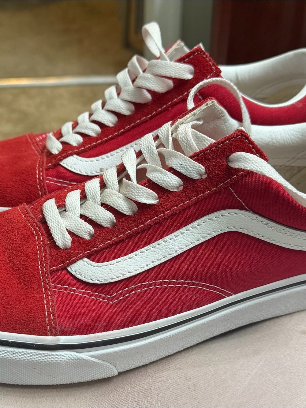 Vans Red & White Old Skool Low-Top Sneakers